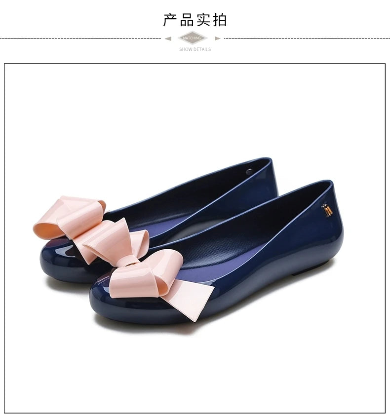 Design Big Butterfly Knot Melissa Women Flat Mules Sandals High Quality Cozy Patent Leather Pointed Toe Back Strap Shoes