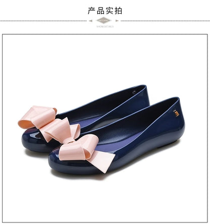 Design Big Butterfly Knot Melissa Women Flat Mules Sandals High Quality Cozy Patent Leather Pointed Toe Back Strap Shoes