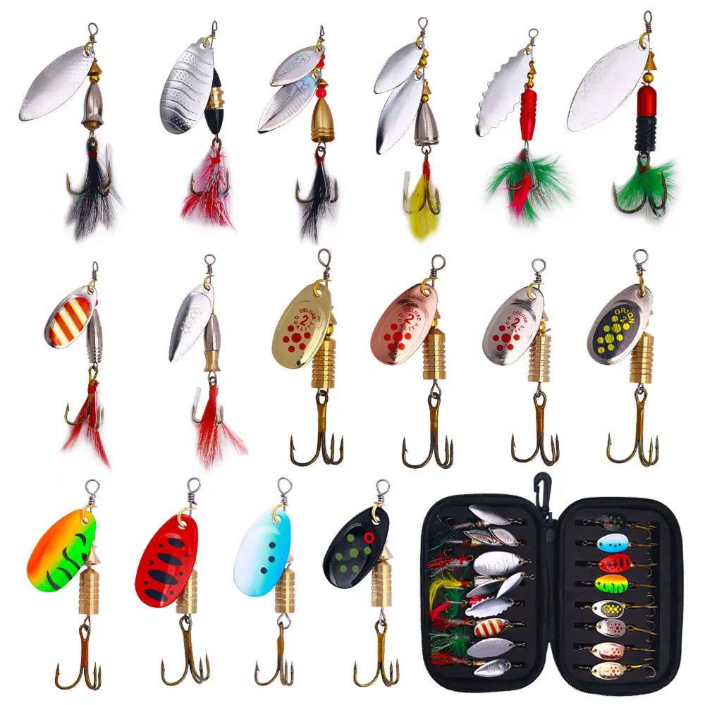 16pcs Spinners Lure Set Baits Set With Tackle Bag Trout Bass Salmon Pike Walleye Fishing Lures