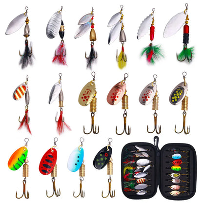 16pcs Spinners Lure Set Baits Set With Tackle Bag Trout Bass Salmon Pike Walleye Fishing Lures