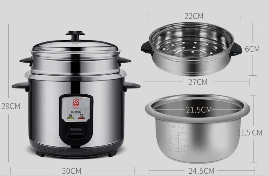 household electric food cooker Triangle CKD-Z30G small home rice cooker 3L all stainless steel  inner 220-230-240V soup maker