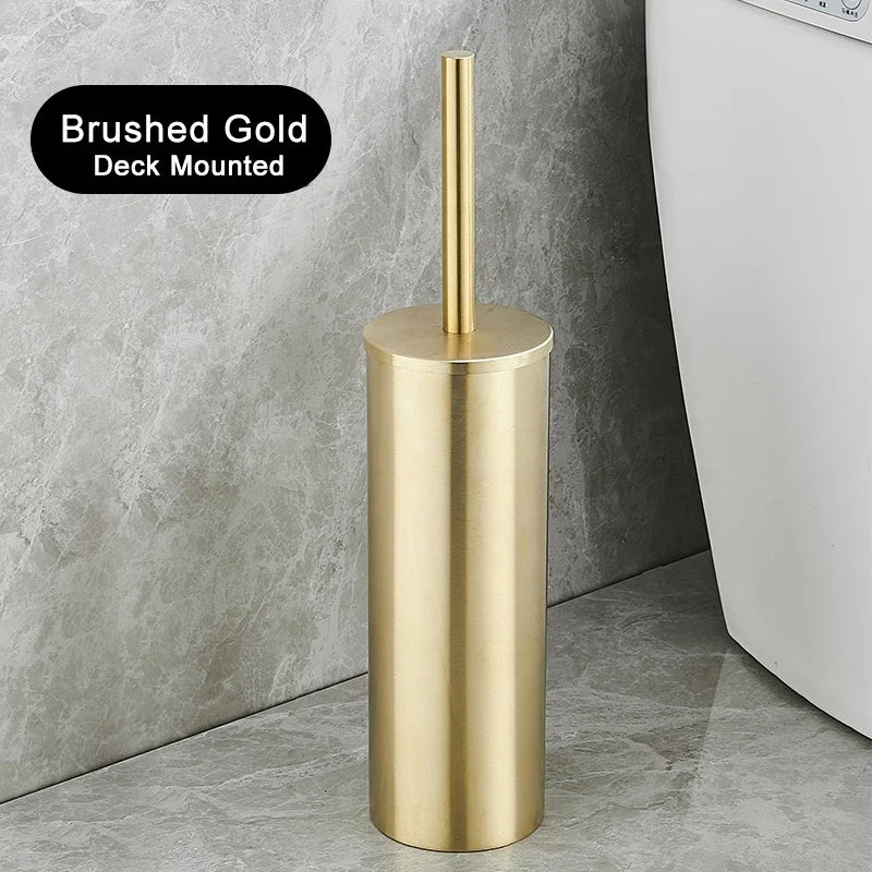 Bathroom Black Gold 304 Stainless Steel Toilet Brush Set Toilet Bowl Cleaner Brush and Holder Cleaning Tool Standing