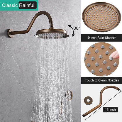 HONGDEC  Antique Brass Bathroom Shower System Bathroom Shower Faucet Set 9 Inches Rainfall Shower Faucet