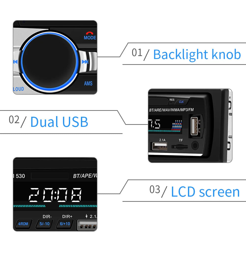 AutoRadio 1DIN Car Radio JSD530 2USB Electronic Car Audio BT FM Handsfree Stereo AUX SD Car Mp3 Player