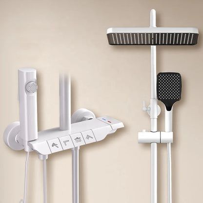 New Top 1 Cheap Gun Gray Hot Cold Wall Mounted Bathroom Shower Faucet Rain Rainfall Bathtub Mixer Piano Black Shower System Set