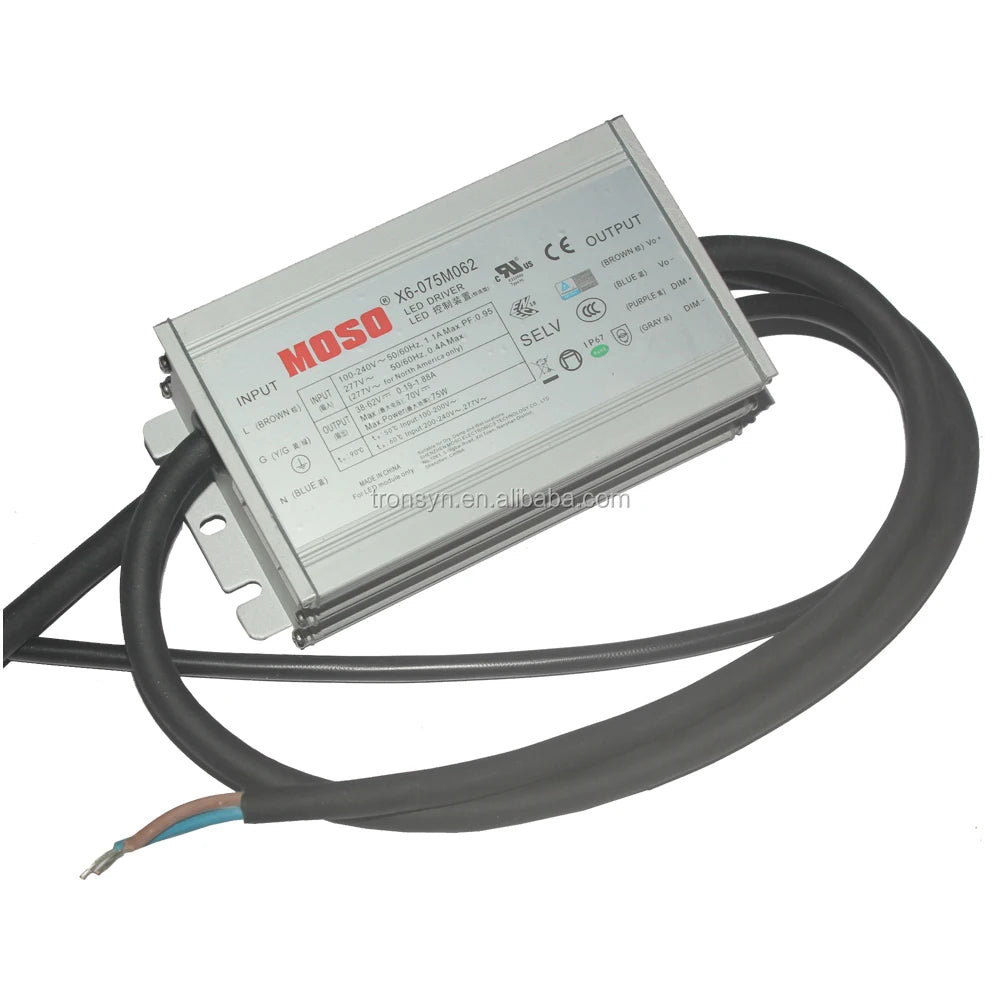 X6-075M062 75W 62V 1.88A Moso Switching Power Supply with IP67 Single Output 88% Efficiency and Constant Power Design