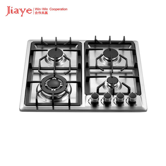 Built-In Gas Cooktop 4 Burners Stainless Steel Panel Class Energy Household Use Electric Option Safety Device Included