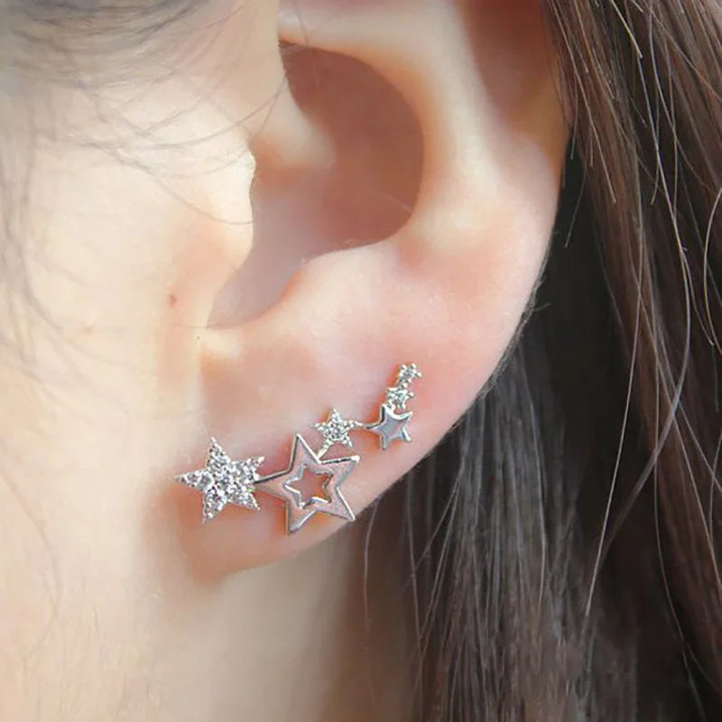 Silver Gold Star Drop Earrings for Women Everyday Wear Fine Jewelry Dangle with Pearl Center Stone
