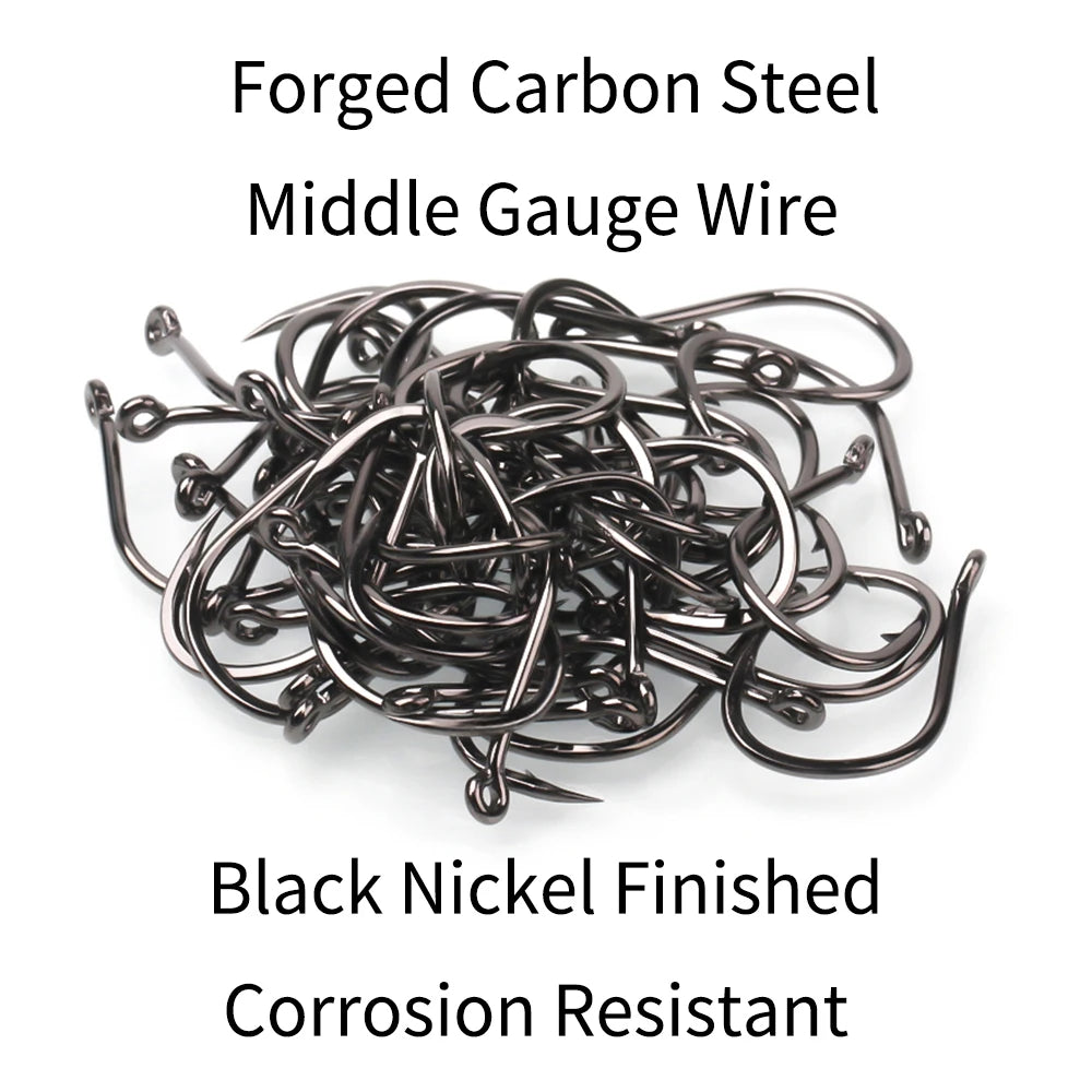 11#-15# Sea Fishing Single Hooks Pipe Hook Handle Short Shank Offset Tip Forged Carbon Steel Black Nickel Barbed Single Hook