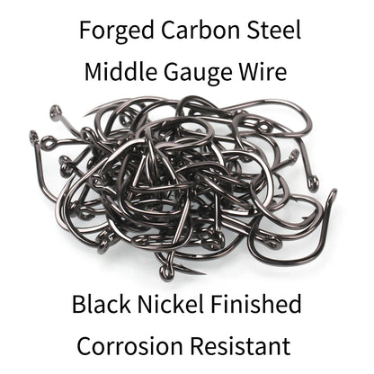 11#-15# Sea Fishing Single Hooks Pipe Hook Handle Short Shank Offset Tip Forged Carbon Steel Black Nickel Barbed Single Hook