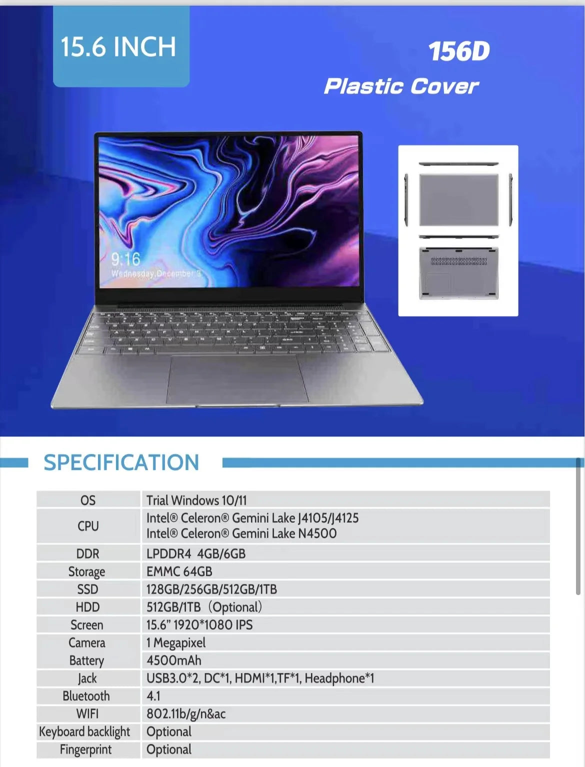Wholesale 15.6 Inch IPS Laptop with 16GB RAM/512GB SSD Intel Brand New Business Use English Keyboard