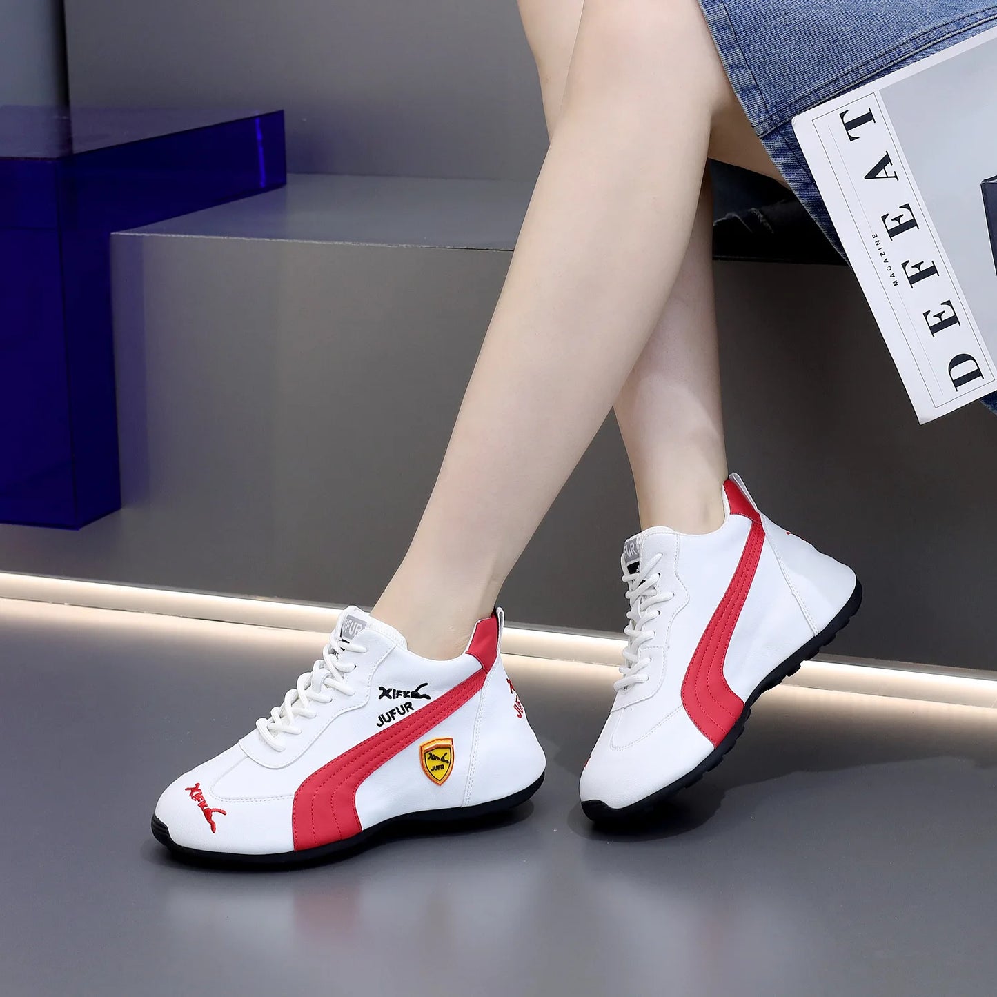 Women's Casual Sneakers Chunky Platform Shoes Unisex Leather Height Increasing Shoes