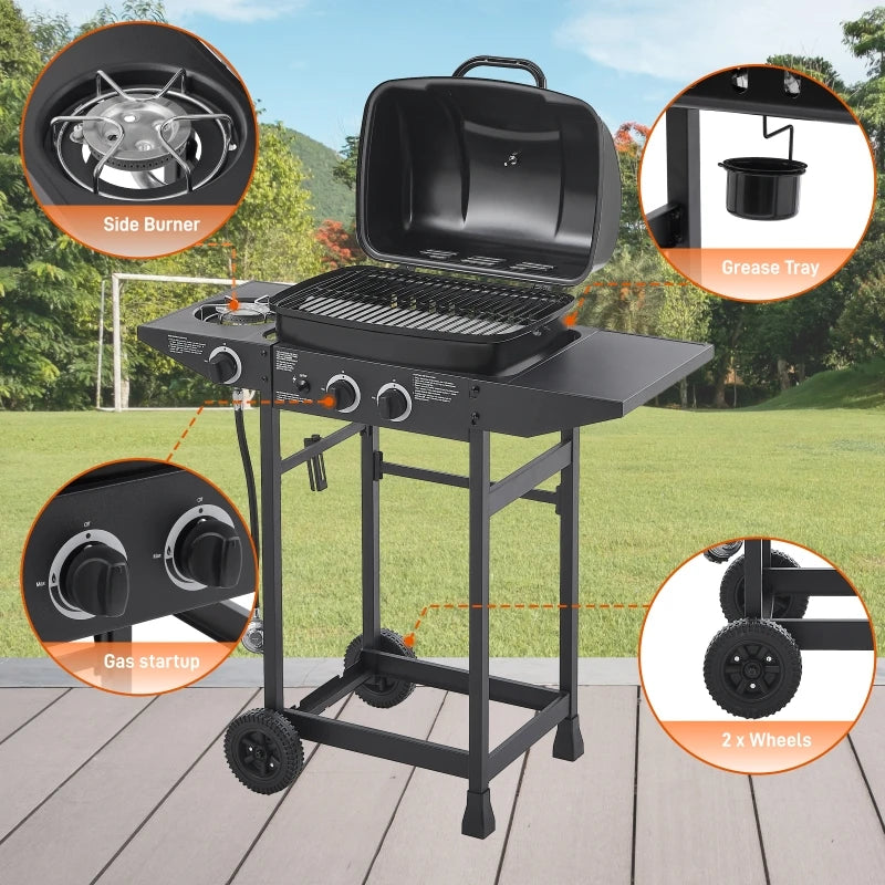 Overseas Stock Free Shipping 2 Burner BBQ Propane Gas Grill with Side Burner 24000 BTU Output Stainless Steel Barbecue Grill