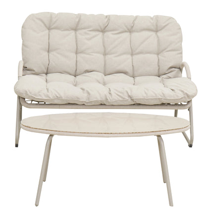 Modern Eco-Friendly Durable Outdoor Loveseat Coffee Table Set All-Weather Metal Frame Patio Conversation Thick Cushions Garden