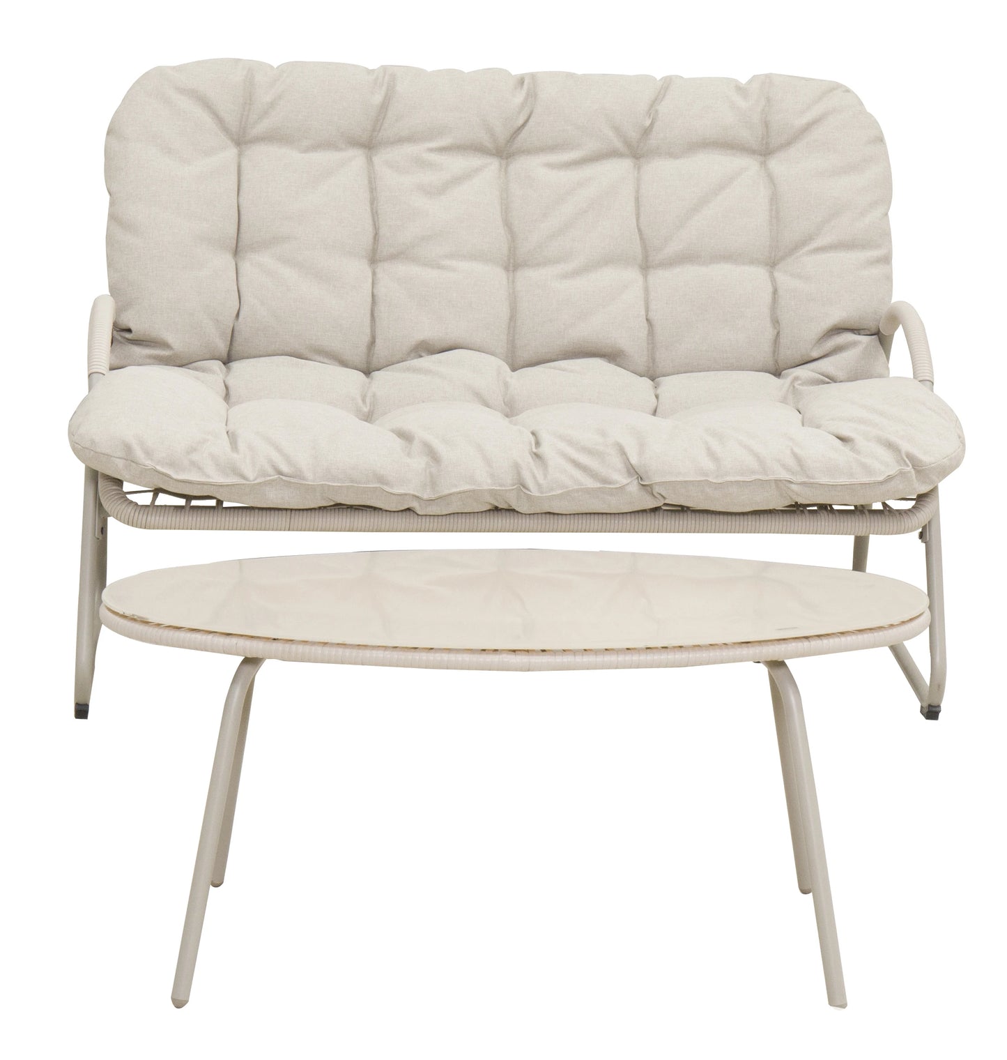 Modern Eco-Friendly Durable Outdoor Loveseat Coffee Table Set All-Weather Metal Frame Patio Conversation Thick Cushions Garden