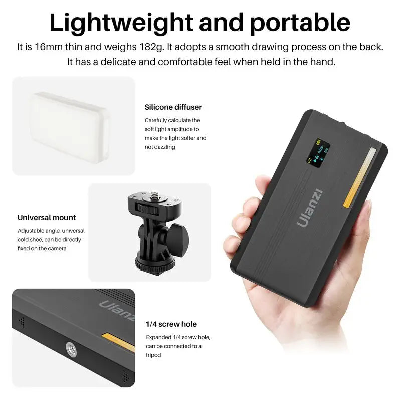 Ulanzi VL200 Led Video Light With Soft Diffuser 360°Ball Head 5000mAh 2500-9000k Fill Panel Lamp Camera Light for Youtube