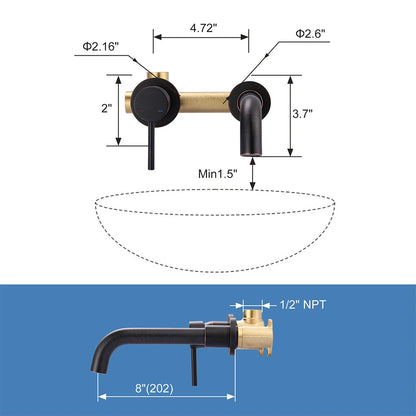 Oil Rubbed Bronze Bathroom Faucet Cold Hot Water Tap Wall Tap Single Handle Faucet for Bathroom Sink,Wall Mount Bathroom Faucet