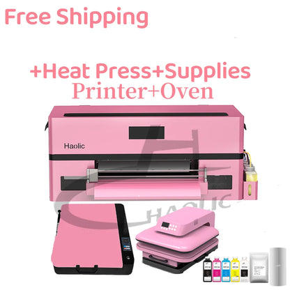 USA Warehouse XP600 DTF Transfers Printer Accessories Bundles A3 Pink DTF T-shirt Textile Printing Oven& Heat Press Machine Kits