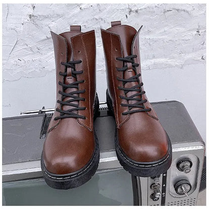 Women Fashion Leather Boots Waterproof Warm Boots Man Ankle  Boots British Style Shoes