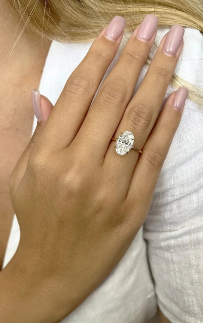 3 Carat Oval Lab Grown Diamond Engagement Ring IGI Certified Hidden Halo Solitaire in 14K 18K Gold