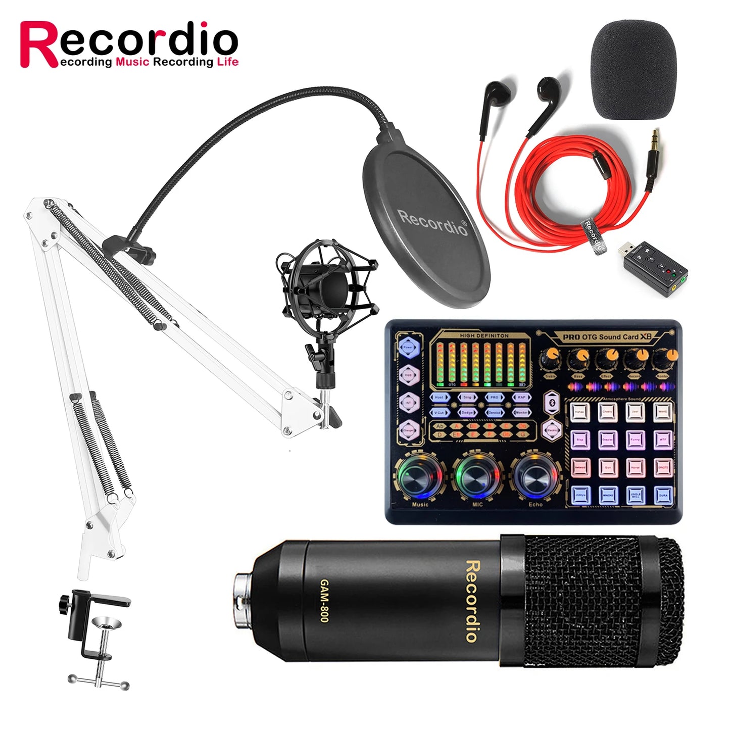 GAM-800R Professional Condenser Microphone R8 Sound Card Set for Webcast Live Recording
