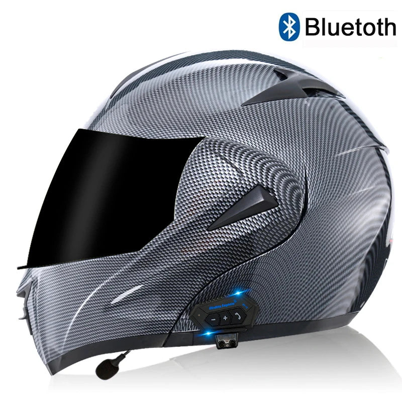 Carbon Fiber Pattern Electric Scooter Motorcycle Blueto0th Wireless Headphone Speaker Open Face Double Lens Full Face Helmets