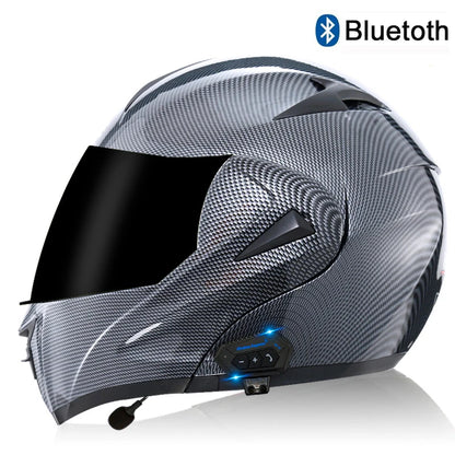 Carbon Fiber Pattern Electric Scooter Motorcycle Blueto0th Wireless Headphone Speaker Open Face Double Lens Full Face Helmets