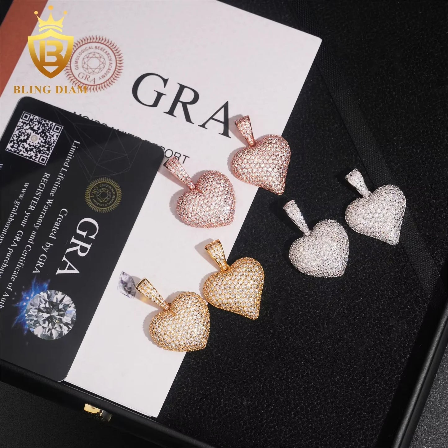 USA Stock  New Arrivals Hip Hop Moissanite Jewelry 925 Sterling Silver Gold Plated Iced Out Heart Pendant Men Women