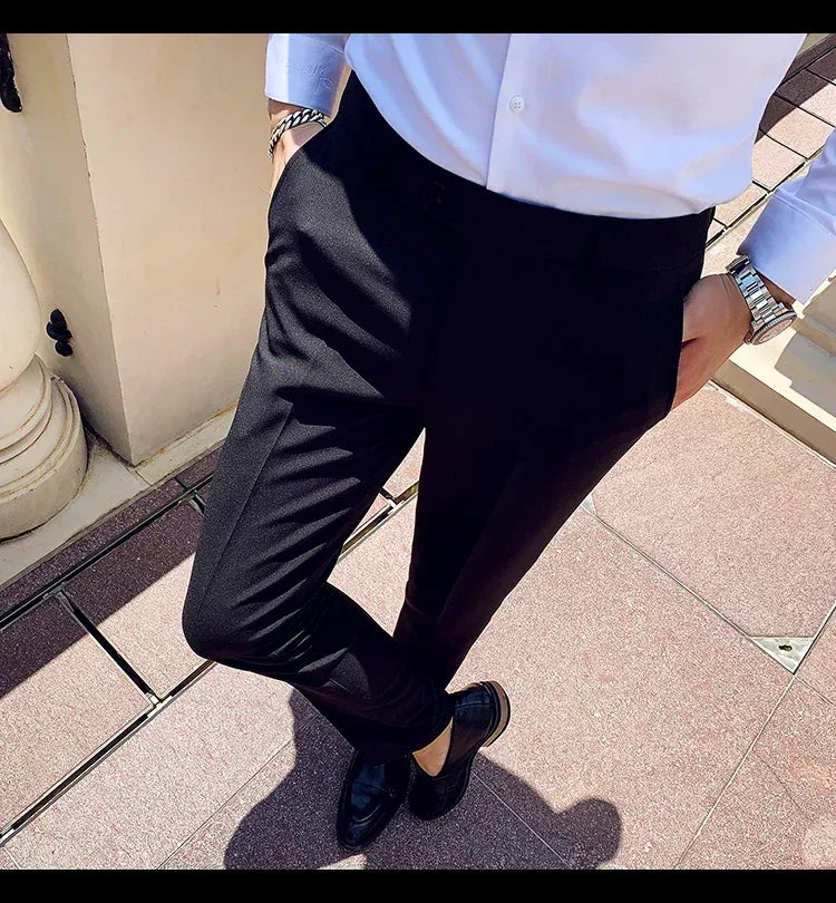 Boutique Fashion Solid Color Mens White Business Casual Suit Pants Male Slim Casual Trousers Wedding Dress Suit Pants
