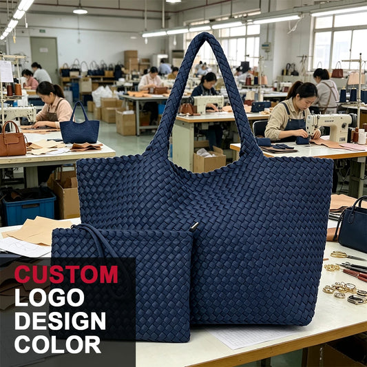2 Pcs Set Fashion Casual Shoulder Waterproof Lady Woven Purse Hobo Women Neoprene Tote Bag Large Capacity Patchwork Handbag by PDG ibma