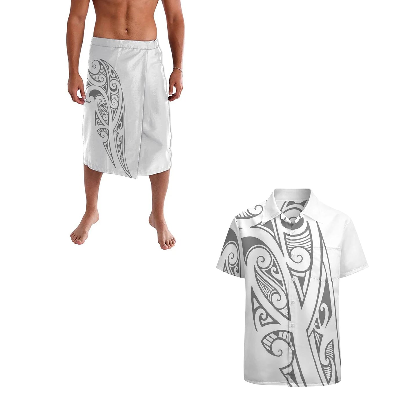 Hot Sale Hawaii Flower Print Summer Aloha Shirts Men Quick Dry Short Sleeve Custom Lavalava Ie Faitaga Men Beach Swimsuit Sarong