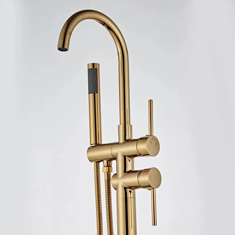 Luxury Hotel Project Gold Chrome Freestanding Bathtub Faucet Set Modern Rain Brass Mixer Shower Bath Taps With Hand Shower