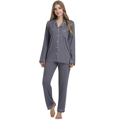 Joyaria Pajama Sets Women Long Sleeve Sleepwear Button Down Pj Pants Set Soft Bamboo Female Night Suit PJS Women Pyjamas Femmes