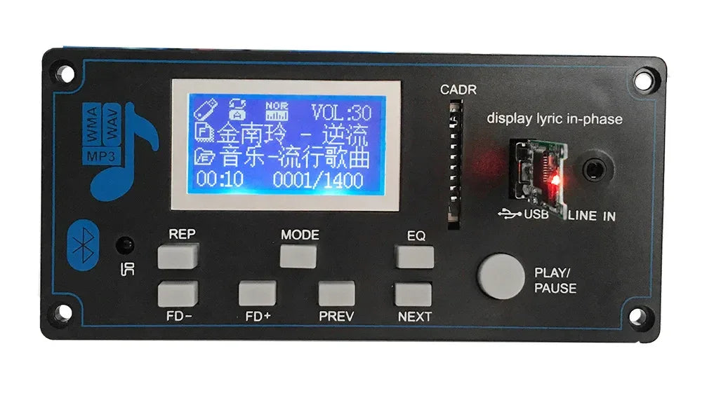 Bluetooth 12V LCD MP3 Decoder Board WAV WMA Decoding MP3 Rec Player Audio Module Support FM Radio AUX USB With Lyrics Display