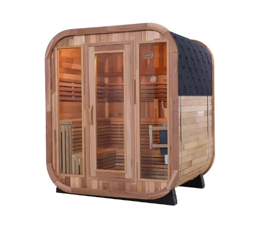 Durable-Build Outdoor Red Cedar Wood Traditional Cube Steam Sauna Suitable for 4-6 People Post-Workout Relax Traditional Sauna