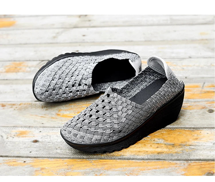 New Women Sneakers Summer Casual Shoes Woven Flat Platform Women's Shoes Breath Loafers Lady Footwear Soft Zapatos Plus Size 42