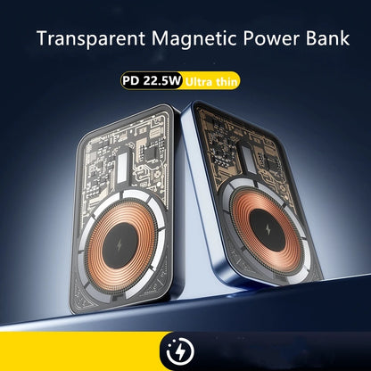 2025 Hot Selling Transparent Holder Power Bank 5000mAh Wireless 15W Fast Charging Magnetic 2-in-1 Quick Charger