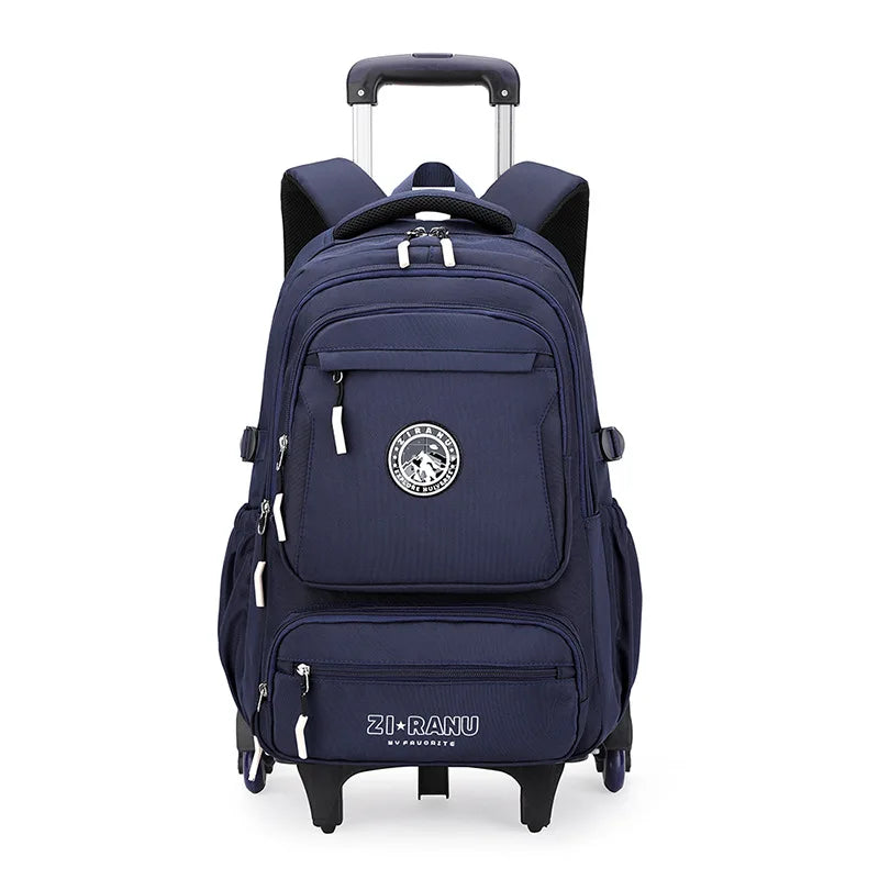 Wholesale Custom Unisex Children's Trolley Backpack Wheeled School Bag Fashionable Waterproof Characters Pattern Zipper Closure