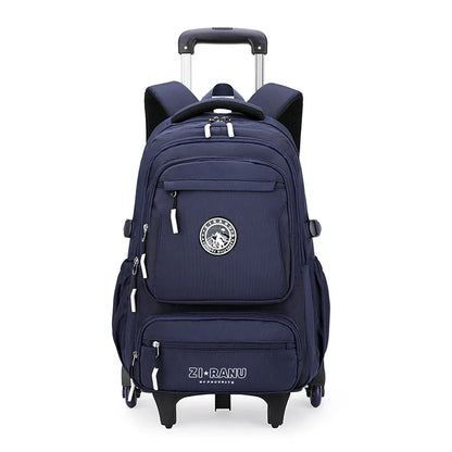 Wholesale Custom Unisex Children's Trolley Backpack Wheeled School Bag Fashionable Waterproof Characters Pattern Zipper Closure