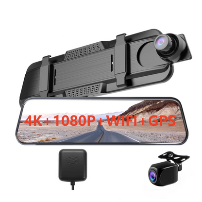 10 Inch 4K+1080P Drive Recorder Car Rearview Mirror Dash Cam Front and Rear with Dual Lens Wifi GPS Parking Monitor Night Vision
