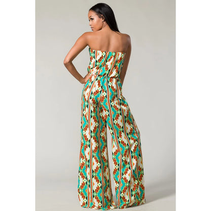 Women's Floral Print Jumpsuit TD Tube Cut Halter Collar Banded Waist Streetwear Style with Hollow Rayon for Workout or Club