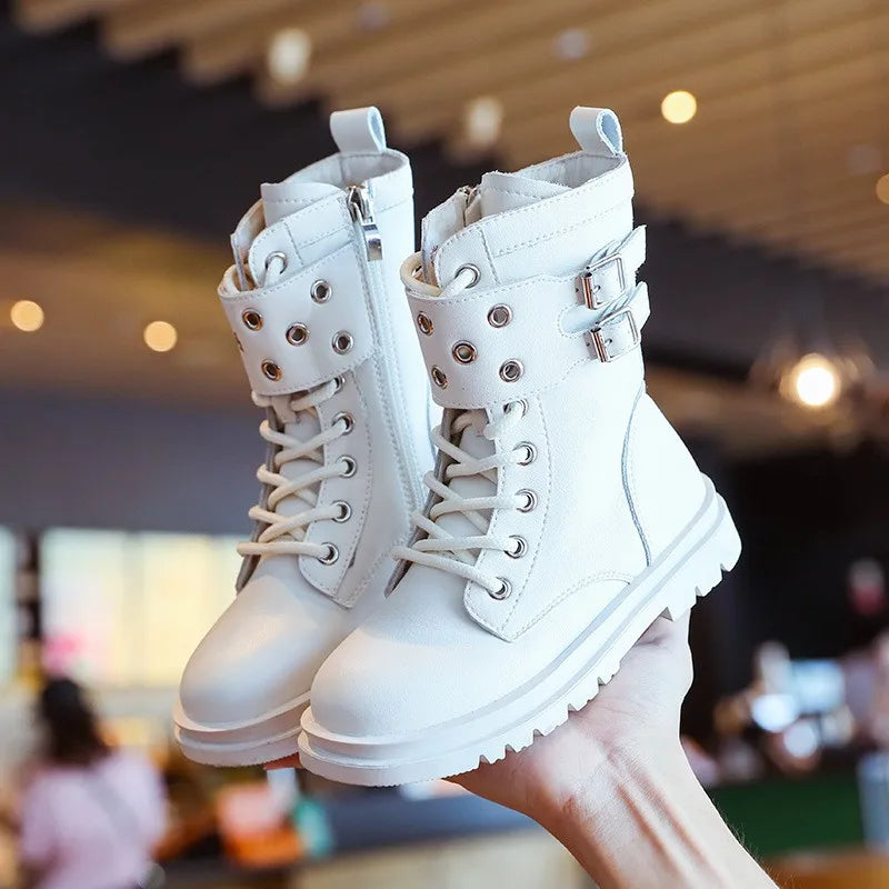 Girls' Boots Super Fiber Children's Short Boots Spring and Autumn Single Item New British Style Fashion Show Black Boots