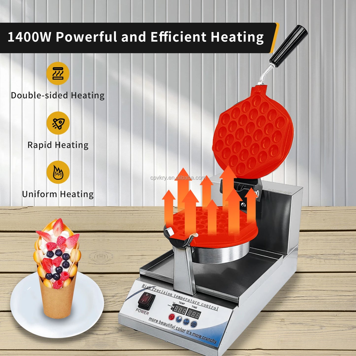 1400W Intelligent Digital Non-Stick Hong Kong Egg Waffle Maker Honeycomb Shaped for Household Snacks Professional for Hotels