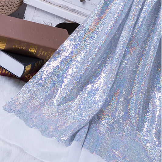 Encrypted 3mm Sequined Fabrics Flashing Chip Embroidered Mesh Wedding Tablecloth Decoration Stage Performance Dress Fabric