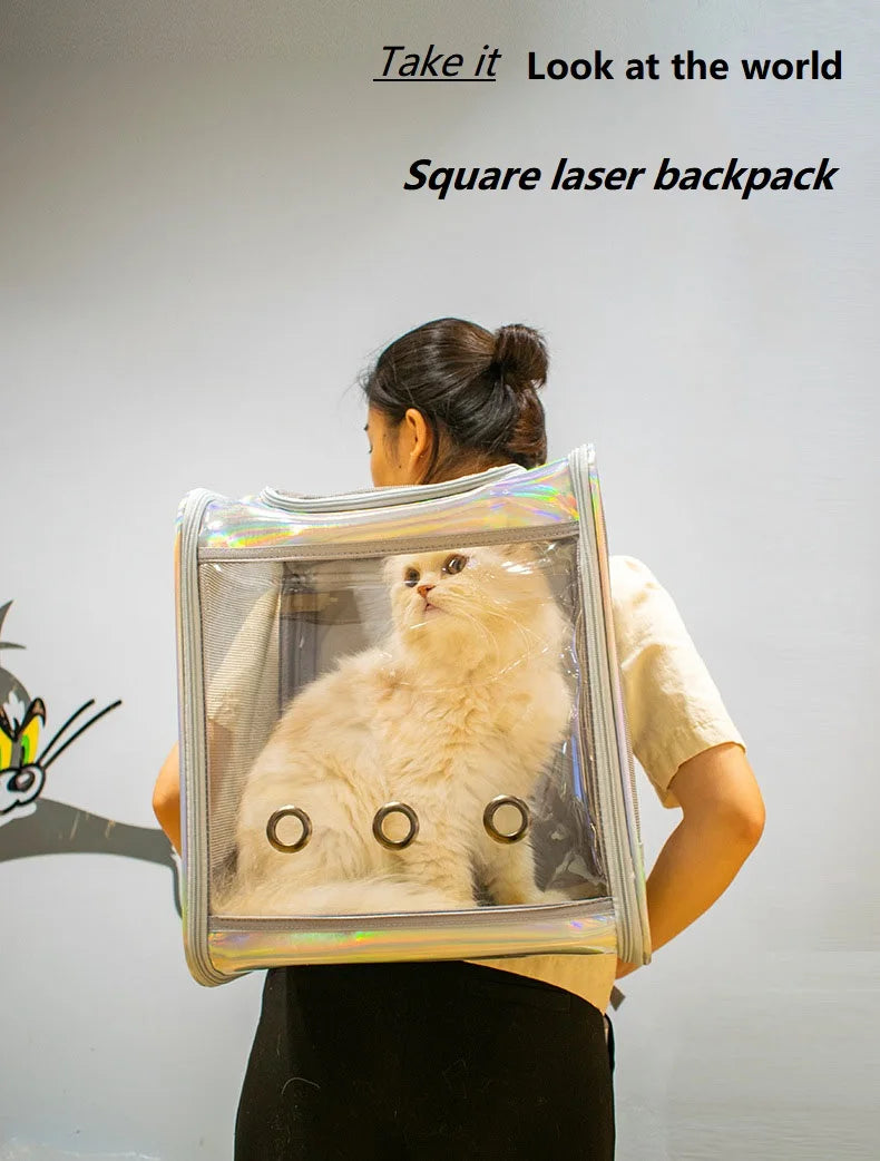 Pet Cat Carrier Backpack Breathable Travel Outdoor Shoulder Bag For Small Dogs Portable Transparent Carrying Pet Supplies Laser