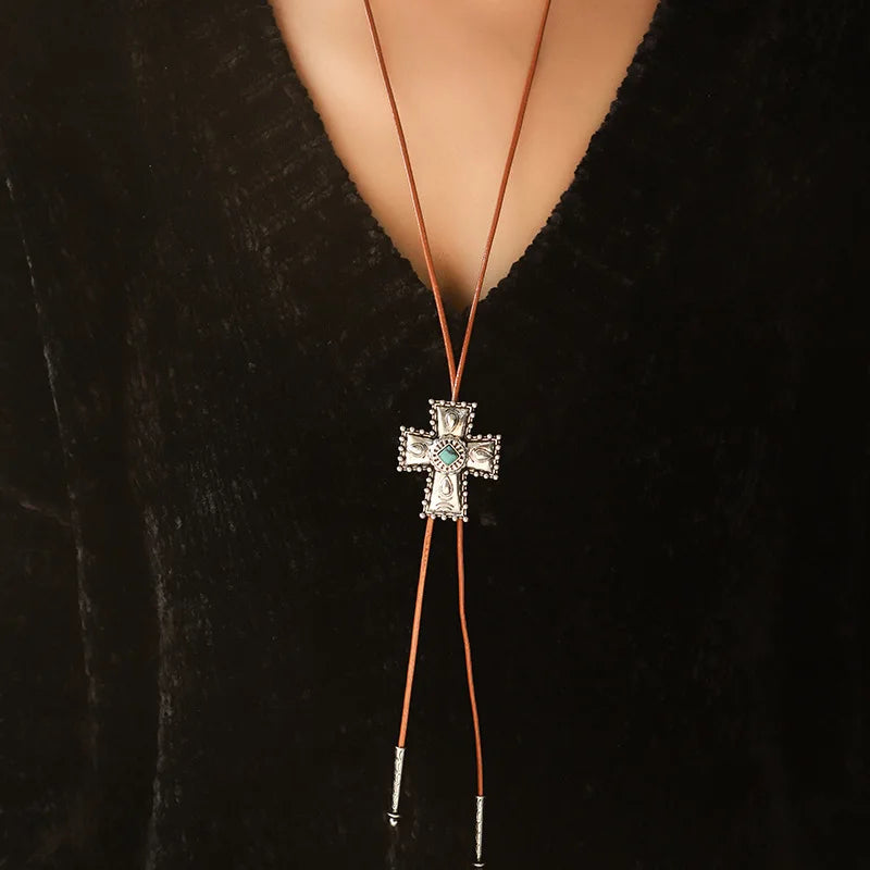FCJ European and American Retro Style Turquoise Cross Necklace Fashion Pendants & Charms