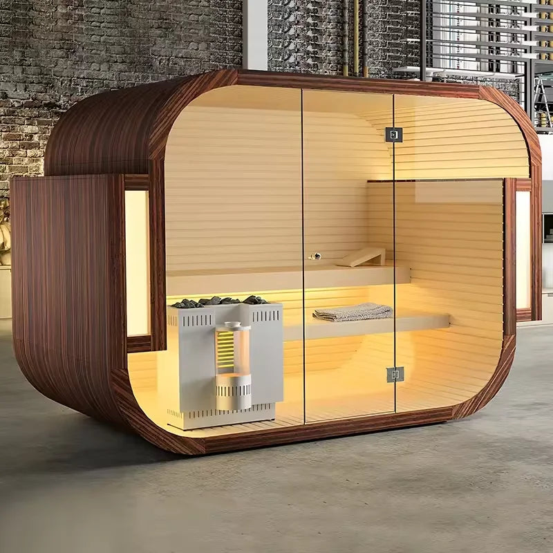 Best Seller Electric Outdoor Infrared Sauna Room Traditional Red Cedar Hemlock Solid Wood 2-Person Capacity Stove Villa