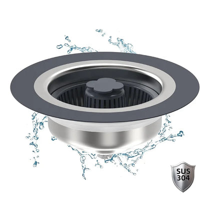 Upgraded 3 in 1 Kitchen Sink Drain Strainer & Stopper Kit, 304 Stainless Steel Pop-up Kitchen Drain with Strainer Basket