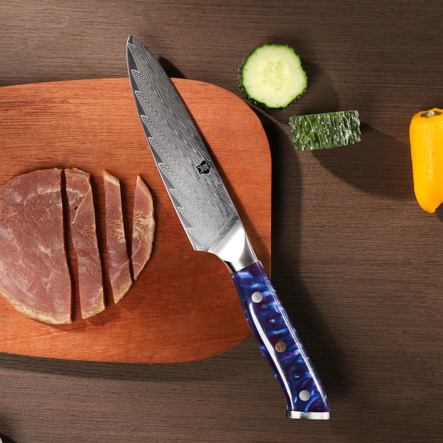 WILDMOK High Quality 5 Inch Utility Damascus Knife 67 Layers Damascus Steel Kitchen Paring Knife with Resin Handle