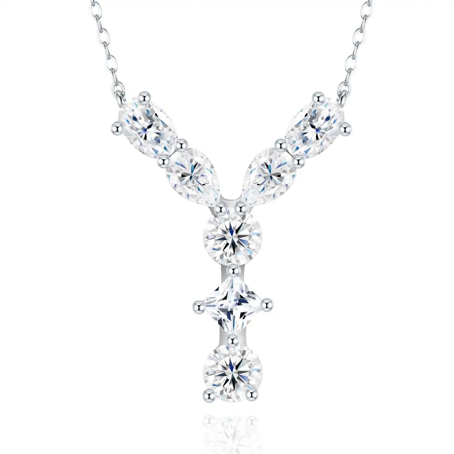 Pass Diamond Tester Letter C Multi Cut VVS Moissanite Necklace 925 Silver Platinum Plated Elegant Fine Jewelry Necklace
